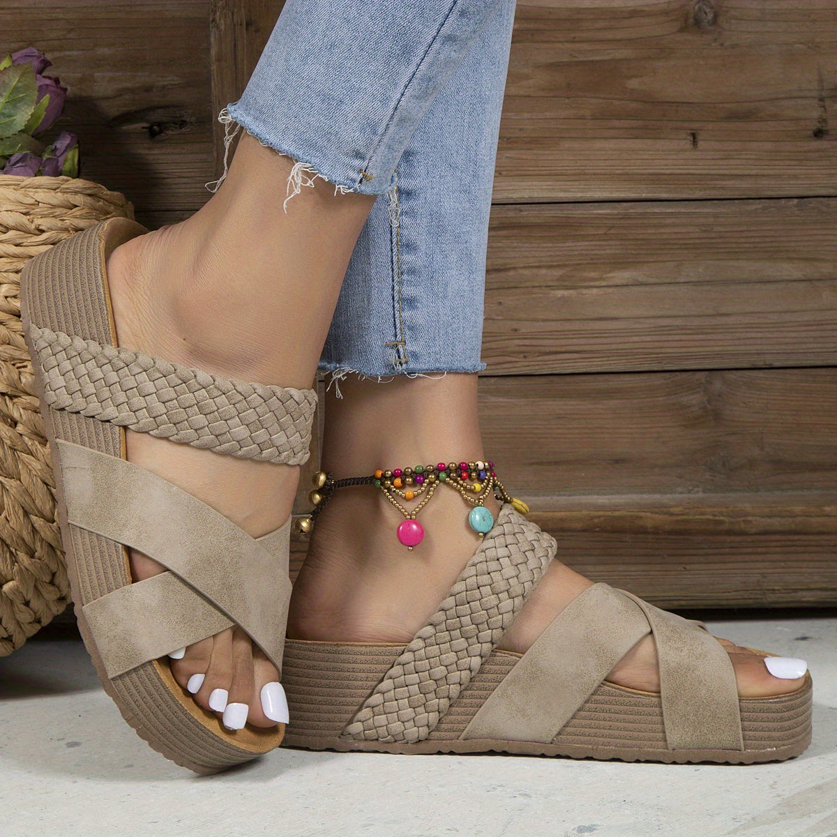 Sandalias cómodas y ligeras con elegante diseño de cuña de corcho para mujer – LIA SEREPHINA