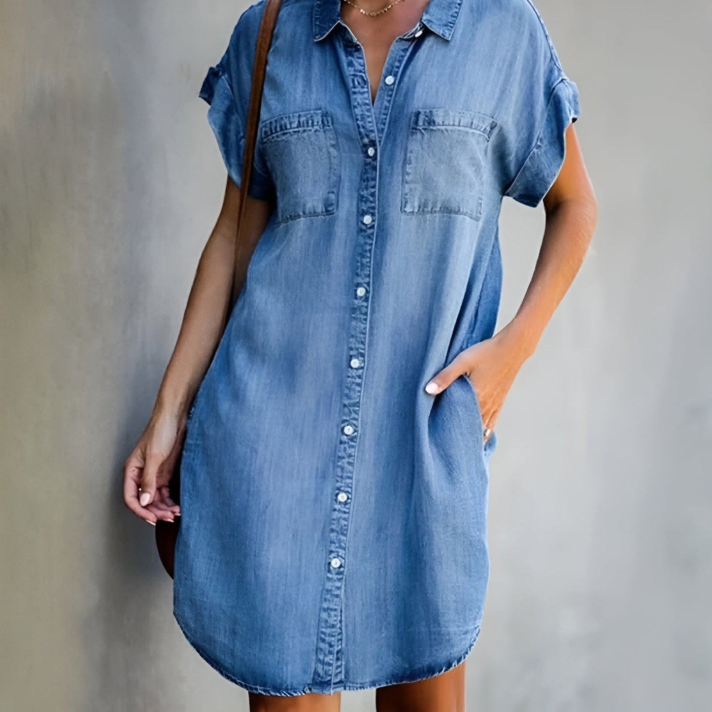 Vestido camisero con botones y manga corta para mujer – SOLEA