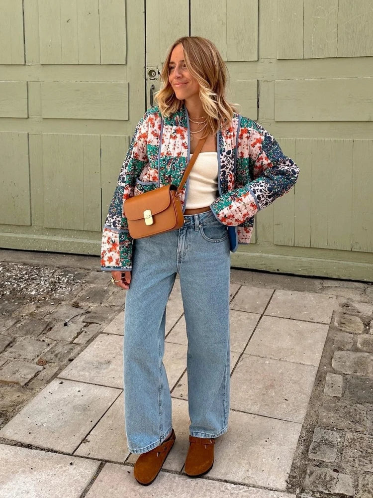 MIRTHE – Chaqueta vintage de cuadros de material suave para mujer