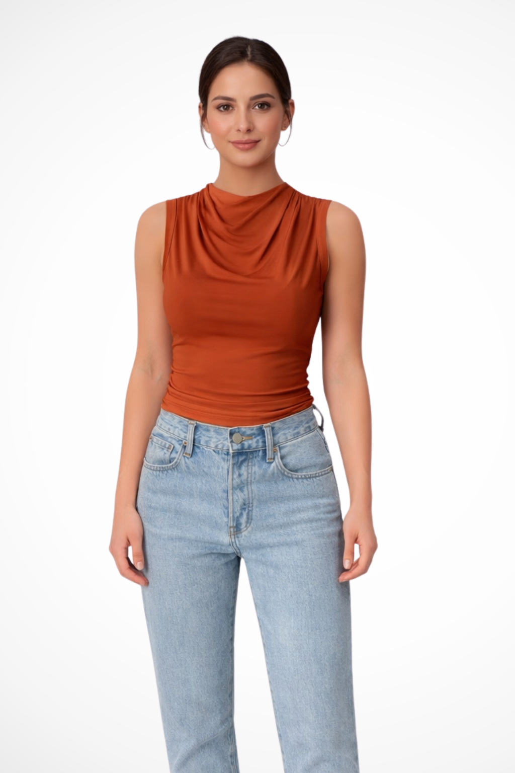 Kaia – Top sin mangas con cuello drapeado y peplum para mujer