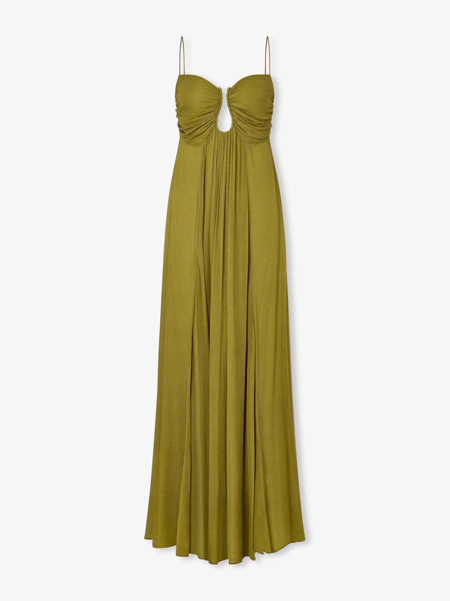 Vestido largo con tirantes finos y detalle cut-out en la cintura – LUNARIA