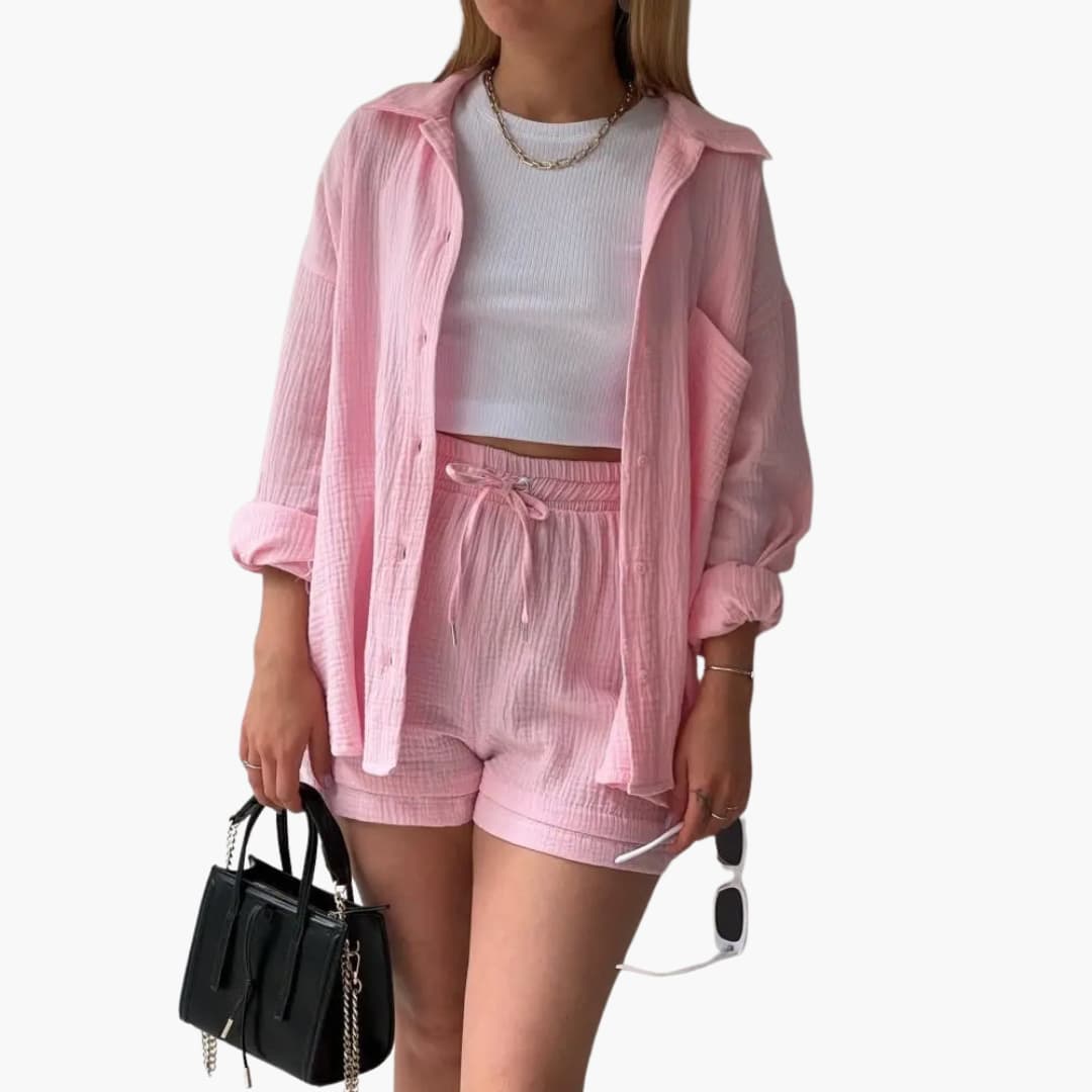 Conjunto de verano con blusa y short de talle alto – HELIA