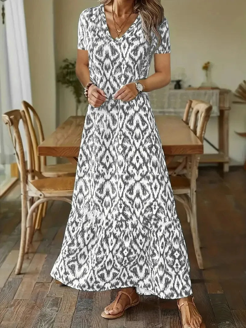 Vestido de verano con escote en V y mangas medias para mujer – LINA