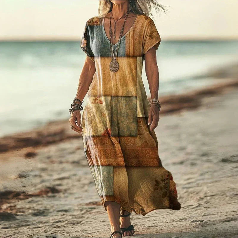 Vestido fluido de verano con escote en V y corte suelto – ALMA LUZ