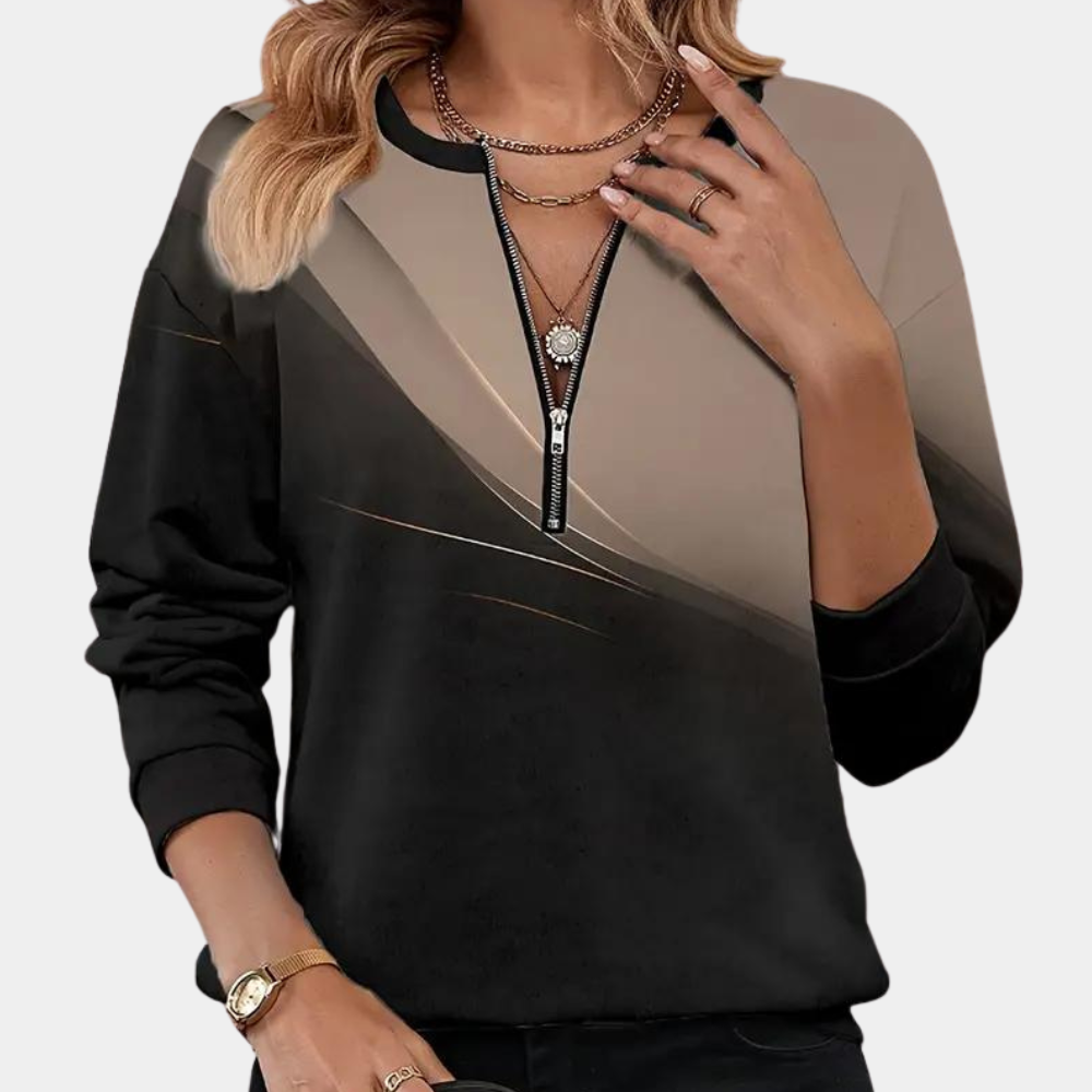 NEREA - Sudadera degradada con cremallera y mangas largas para mujer