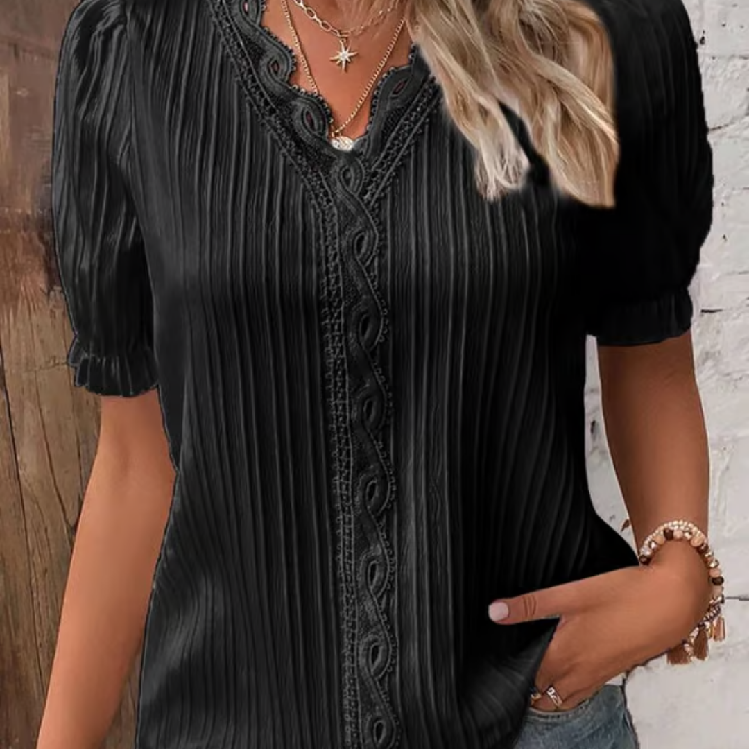 Blusa de encaje elegante con escote en V para mujer – ARIANNE