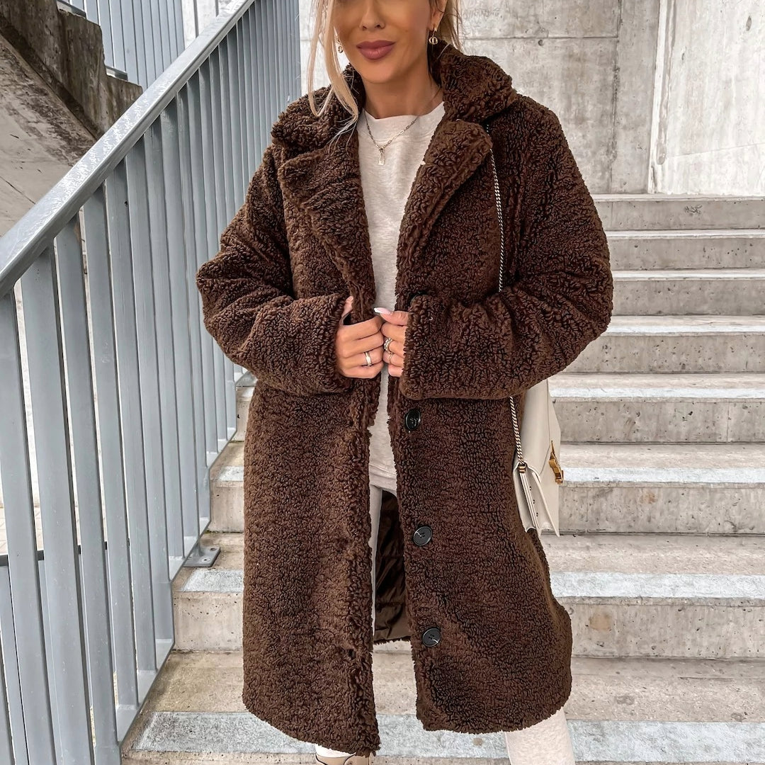 Abrigo teddy largo y elegante para mujer – OLIVIA