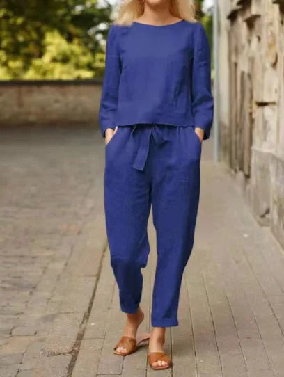 Conjunto fluido para mujer con cinturón de lazo y estilo elegante – NOELLE
