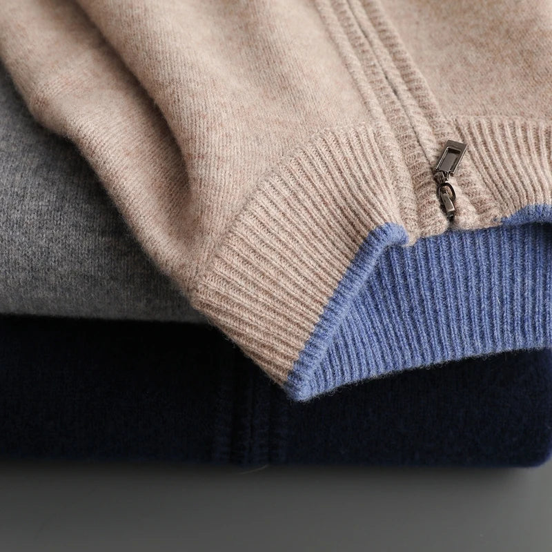 LEFGUARD - Cárdigan de punto con cremallera y cuello alto para hombre