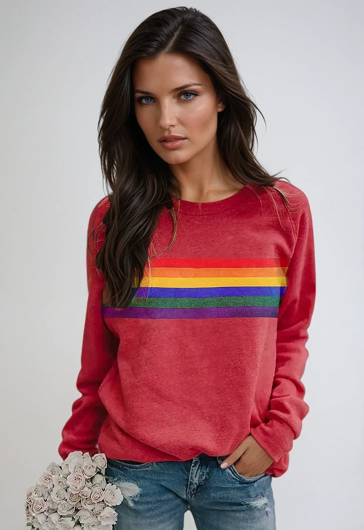 Sudadera de mujer con estampado de arcoíris y manga larga – LUNARIA