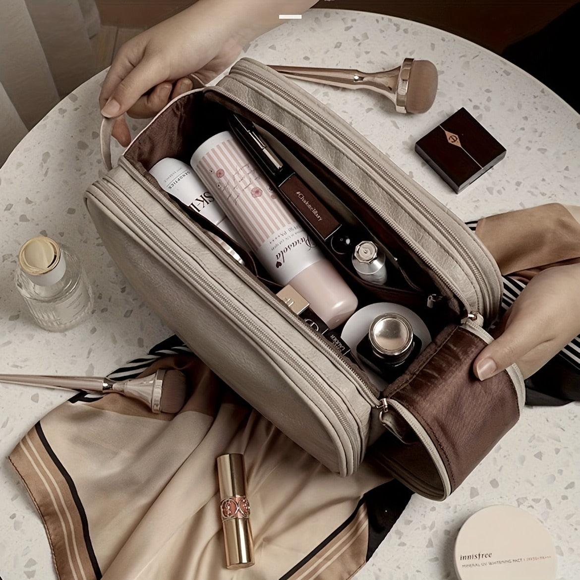 Organizador de maquillaje de lujo con doble cremallera y compartimentos organizados – BELLA