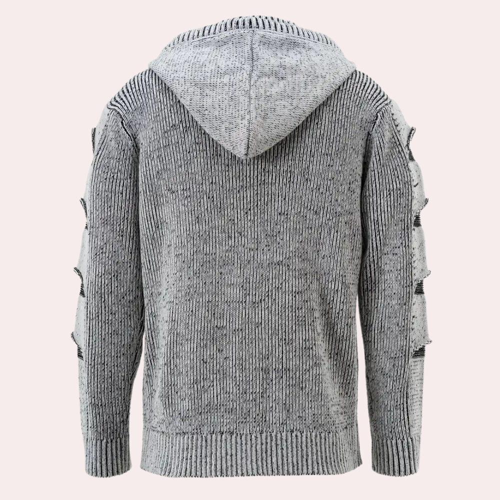 HUGGO - Sudadera de punto con capucha y botones para hombre