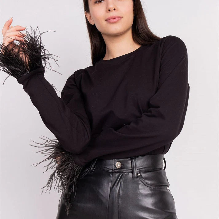 GEMMA – Top de manga larga con plumas para mujer