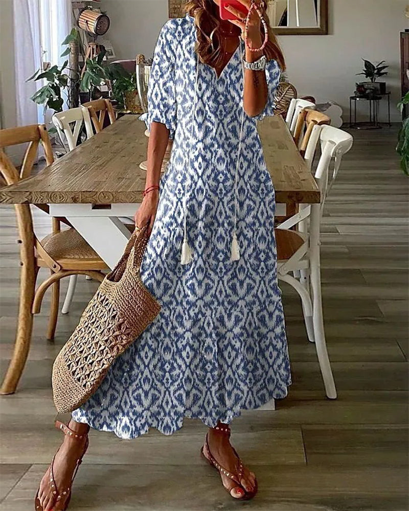 Vestido largo bohemio de caída fluida y escote en V – SERENA