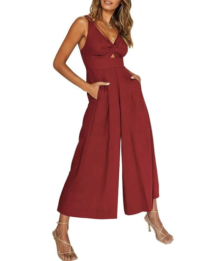 Mono elegante sin mangas con escote en V y pernera ancha – BRIGITTA