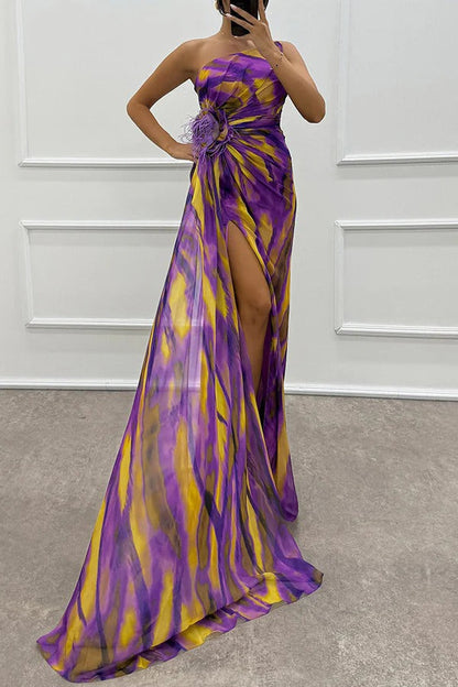 Vestido largo asimétrico con abertura alta – Veralis