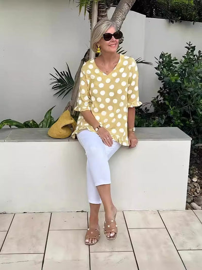 Blusa estampada con escote en V y caída fluida – ELIA