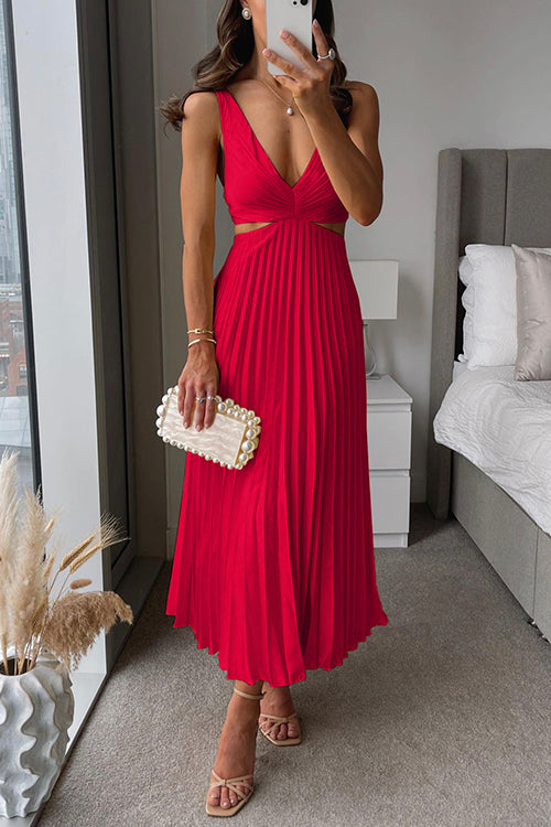 Vestido midi con escote en V y falda plisada para invitada de boda – CLAIRE ÉCLAT