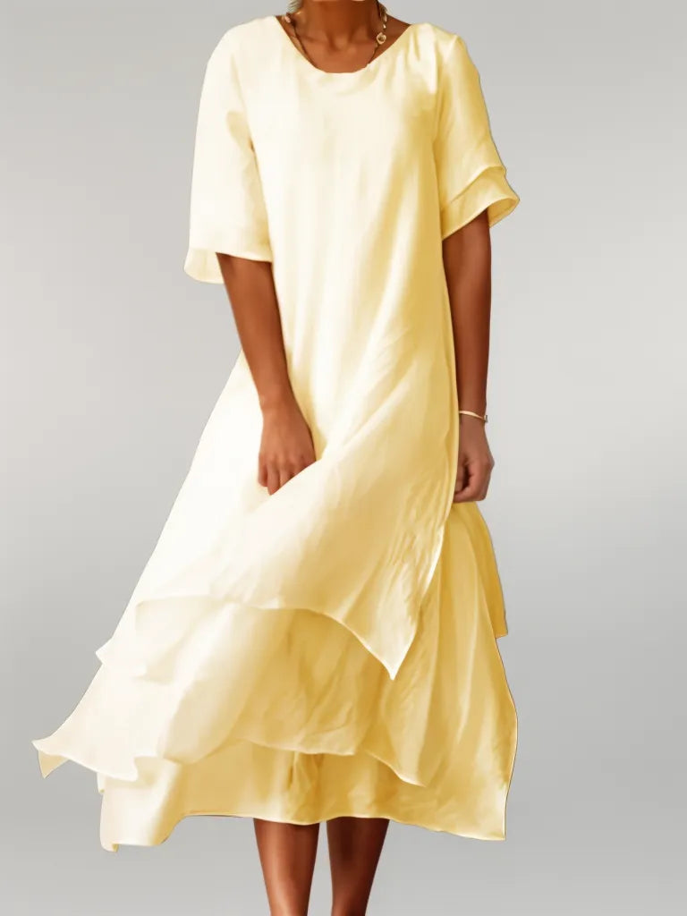 Vestido largo elegante de algodón con escote en V – ELOVIA