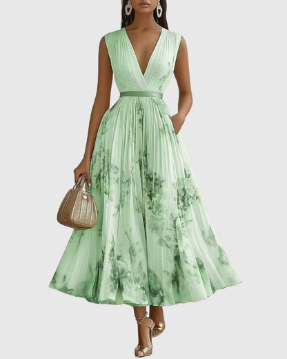 Rowella – Vestido maxi elegante plisado para mujer
