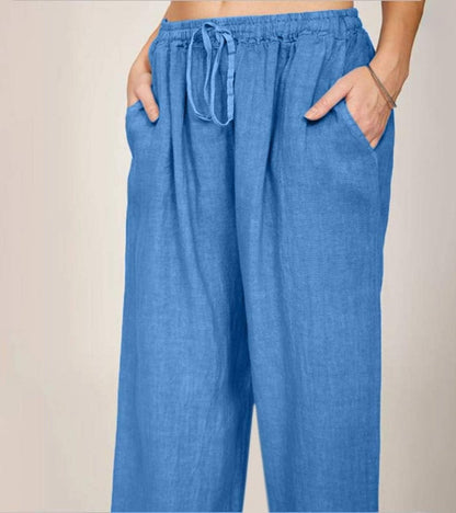 Pantalón de mujer de tiro alto y pierna recta con tejido ligero – GENEVYA
