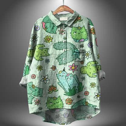 Blusa holgada de mujer con estampado artístico y cuello – ORSOLYA