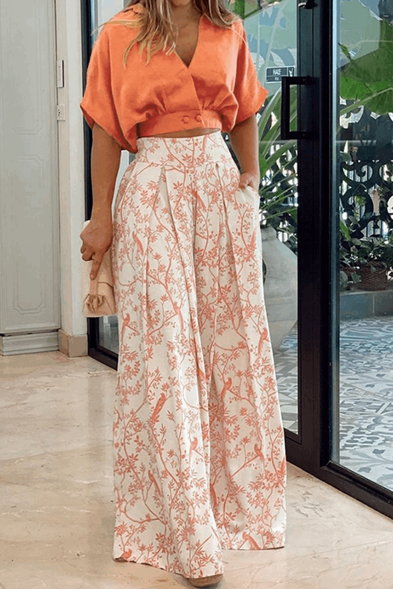 Conjunto tropical estampado de top y pantalón corto – TAHINYA