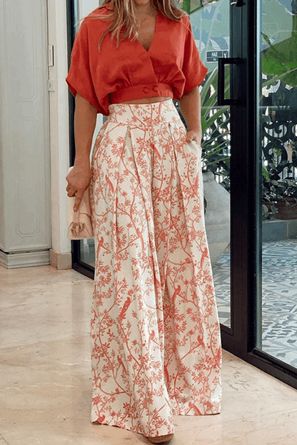 Conjunto tropical estampado de top y pantalón corto – TAHINYA