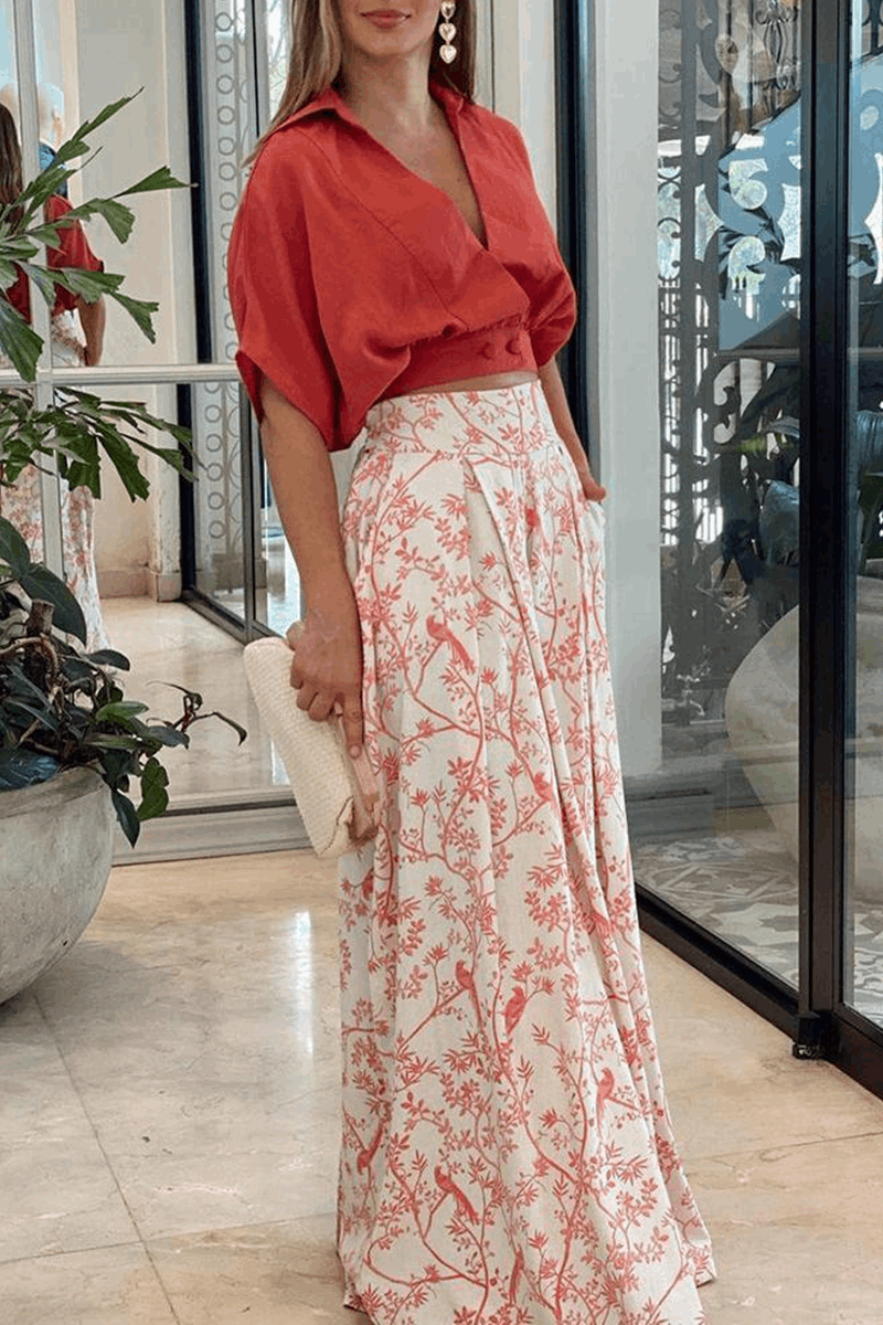 Conjunto tropical estampado de top y pantalón corto – TAHINYA