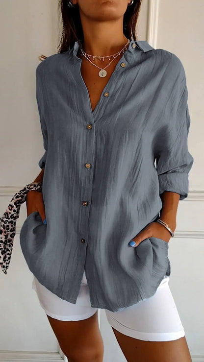 Blusa primaveral de manga larga con detalles delicados – SERENNA