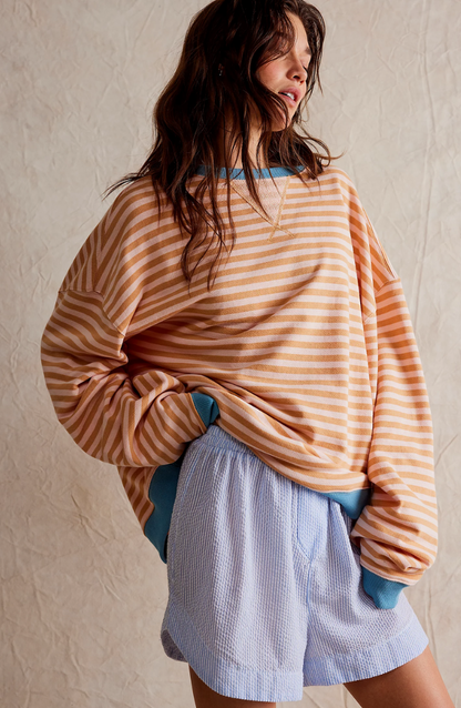 MANDIE - Suéter oversize de rayas vibrantes con acentos para mujeres