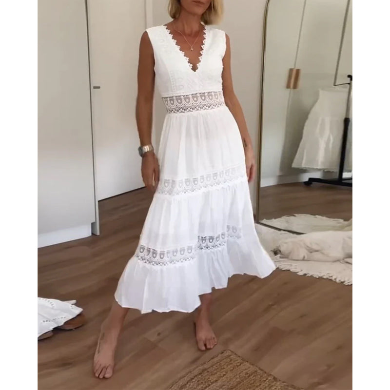 Vestido largo estilo boho con detalles delicados – ISLARA