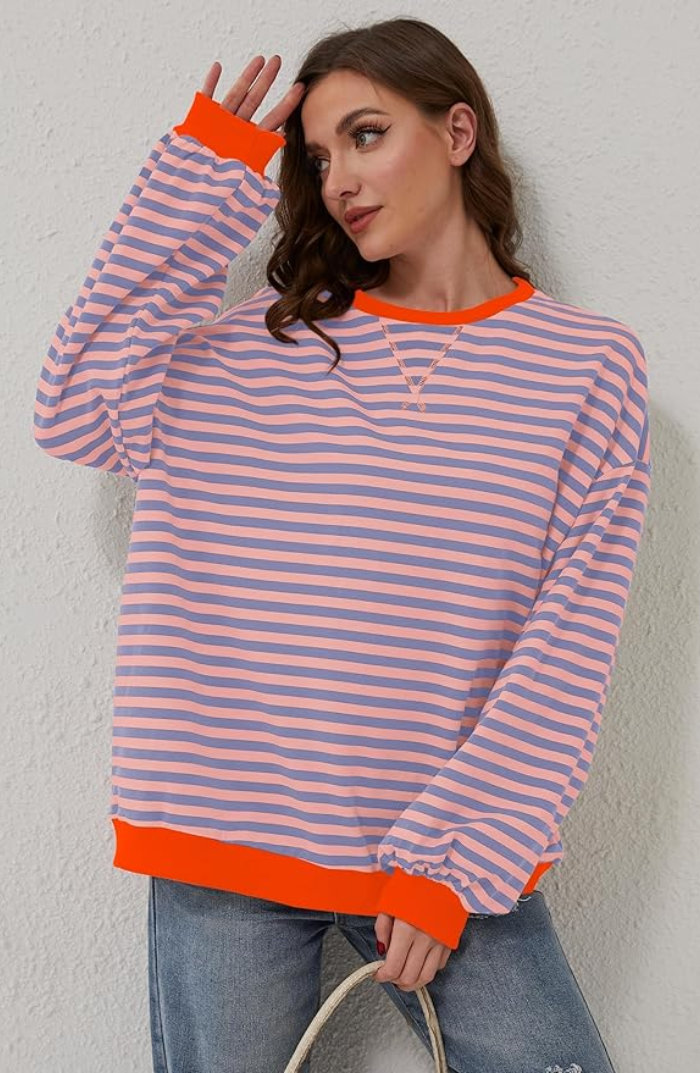 MANDIE - Suéter oversize de rayas vibrantes con acentos para mujeres