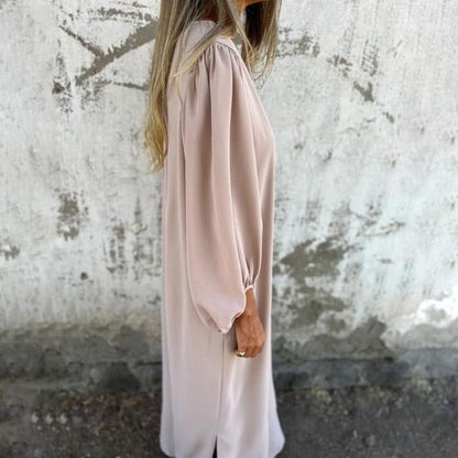 Vestido largo fluido con escote en V y mangas abullonadas – ODESSA