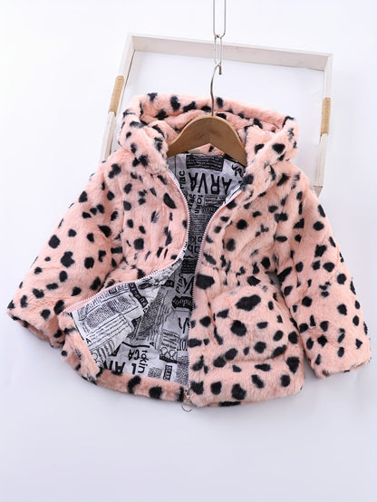 NOA - Chaqueta de forro polar con capucha y estampado de leopardo para niñas