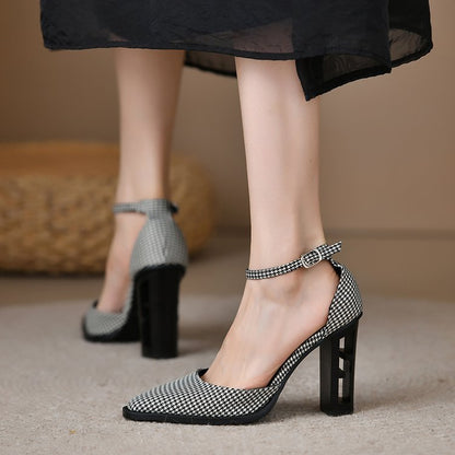 Rossana -Sandalias de Taco Grueso de Punta Cerrada Fina de Moda Retro Estilo Cuadrado Para Mujer