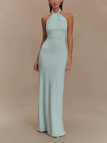 Estrella – Vestido maxi con cuello halter y espalda descubierta para mujer