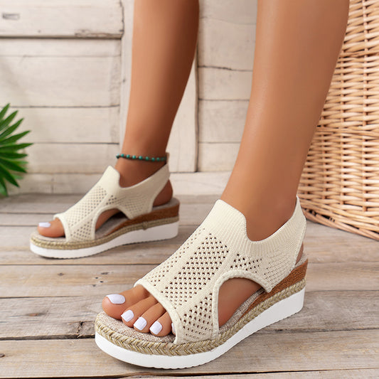 Claudia - Sandalias de Cuña con Diseño de Malla y Tejido Veraniego | Sandalias de Malla Transpirable para Mujer