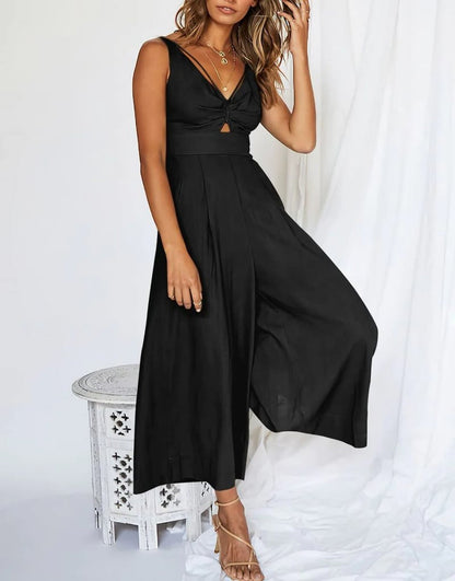 Mono elegante sin mangas con escote en V y pernera ancha – BRIGITTA