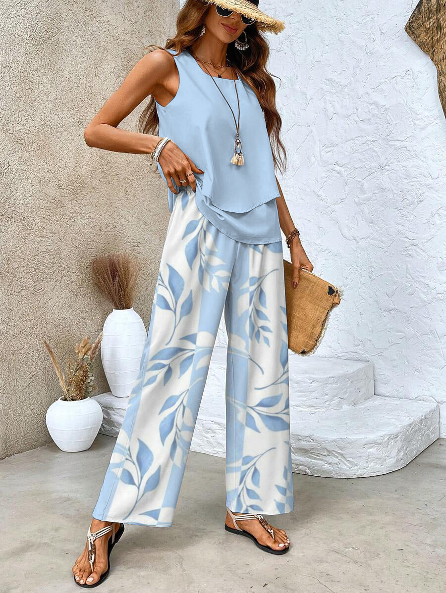 Conjunto elegante de dos piezas con blusa fluida y pantalón amplio – ARLÈNE