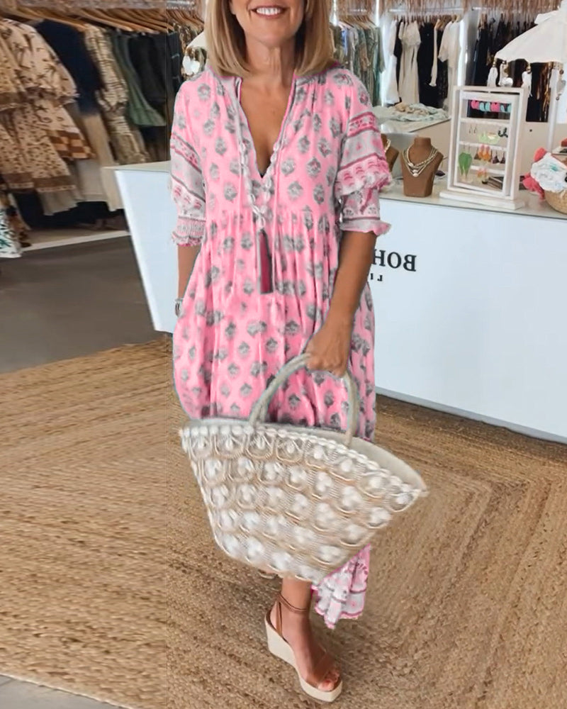 Vestido bohemio largo de capas con escote en V – CÉLESTE