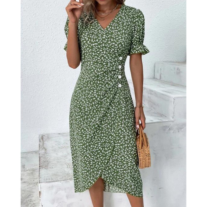 Vestido cruzado elegante con escote en V y lazo en la cintura – FLORELLA