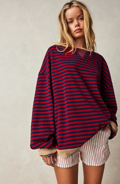 MANDIE - Suéter oversize de rayas vibrantes con acentos para mujeres