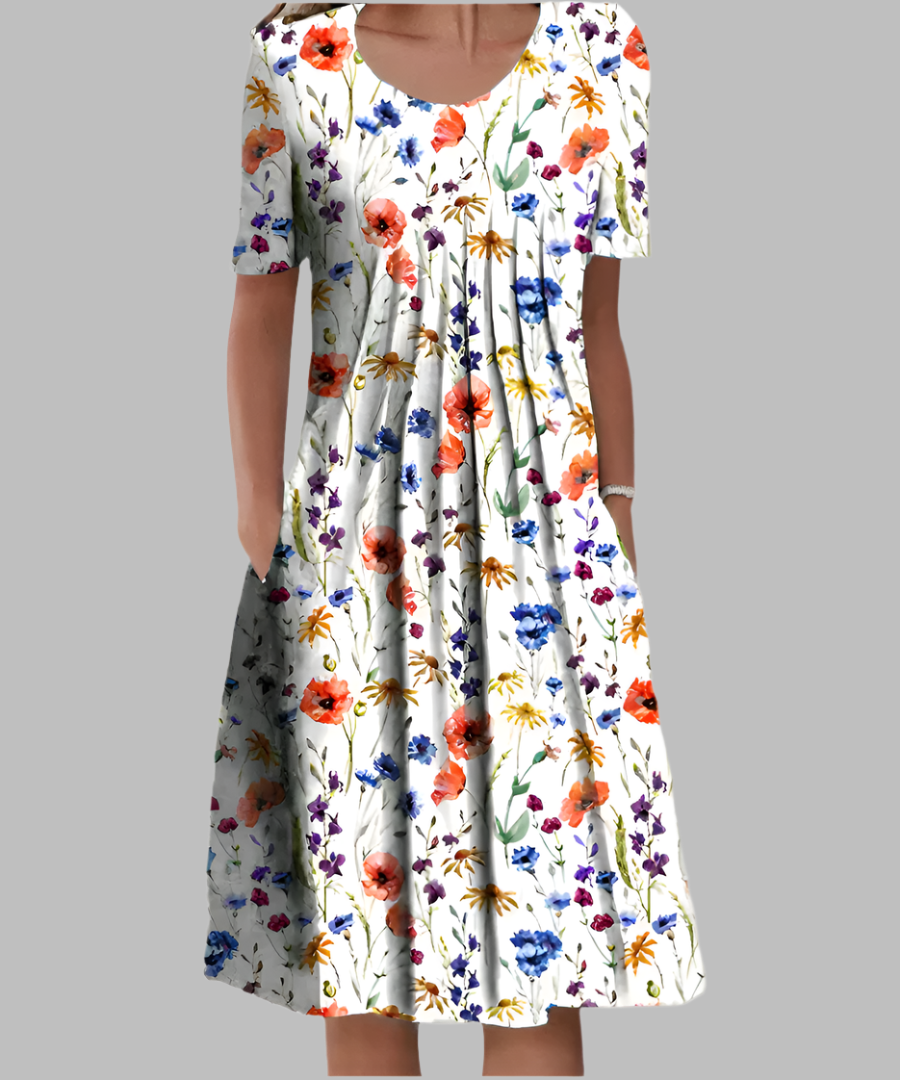 Vestido largo estampado con escote en V y corte fluido – JULIANA
