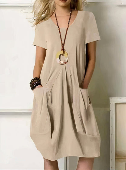 Vestido casual de manga corta con corte recto y estilo relajado – KASELYN