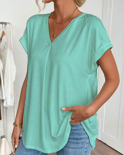 Top de Dama con Escote en V y Mangas Dobles para un Estilo Casual – MALVINA