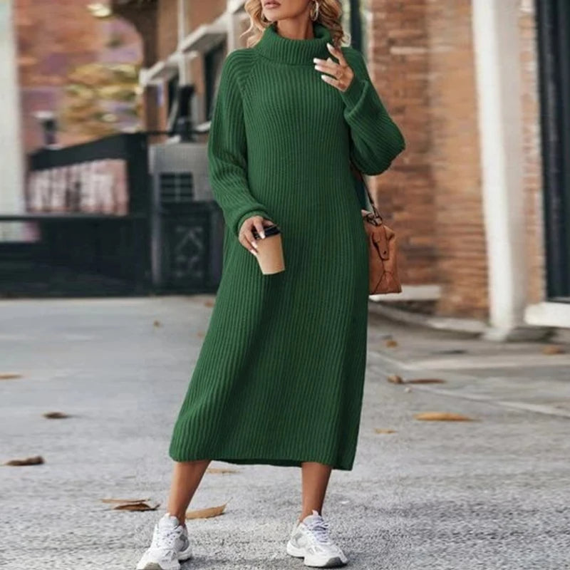 Vestido maxi tipo sudadera con cuello alto para mujer – MAELYA