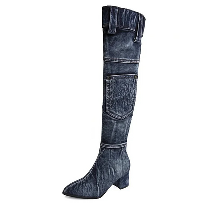 LIVIA - Botas de caña alta con punta afilada y diseño patchwork para mujer