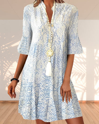 LUNA – Vestido corto bohemio con escote en V y mangas acampanadas para mujer
