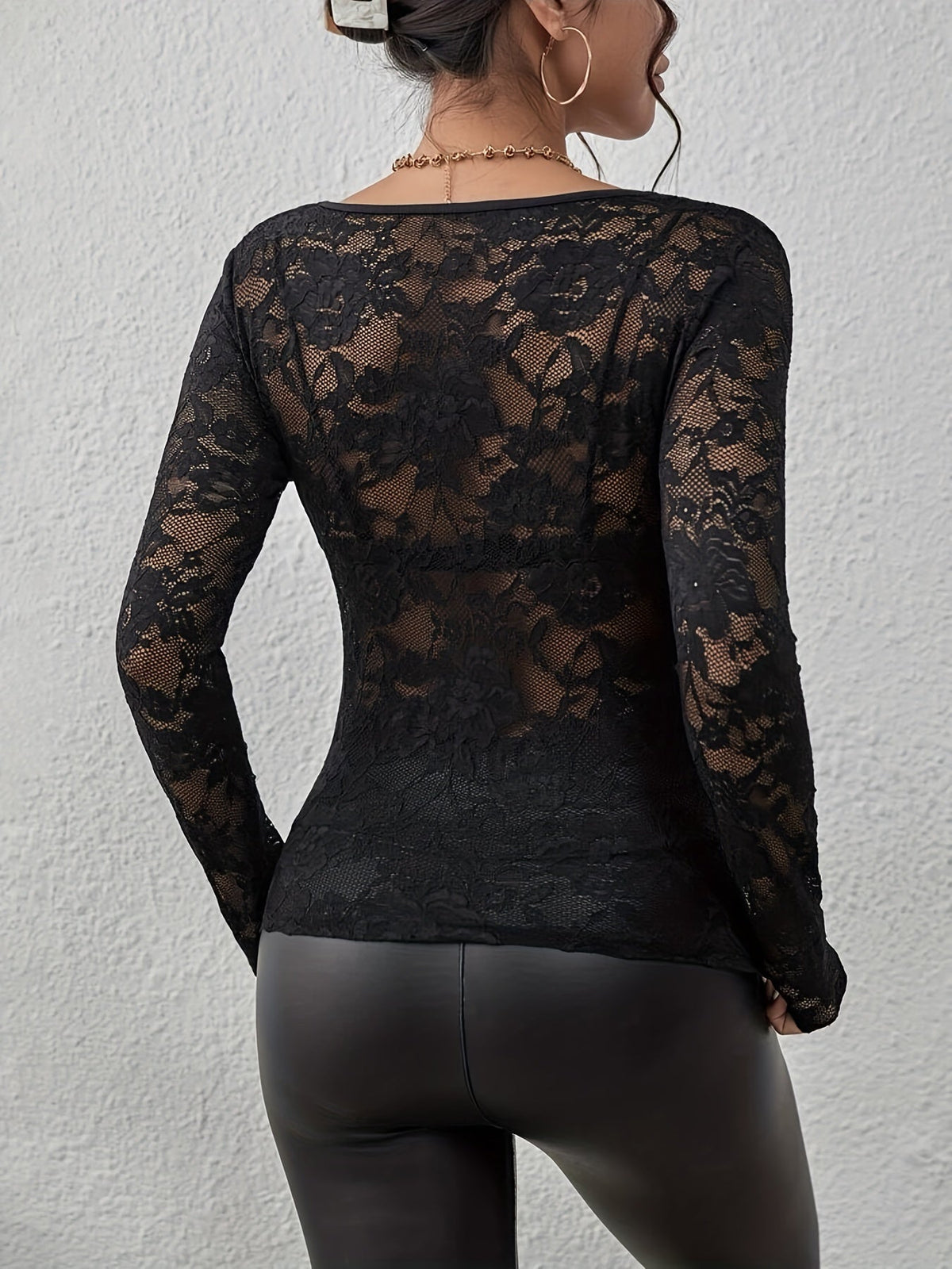 Body ajustado de encaje con mangas largas para mujer – DELIA